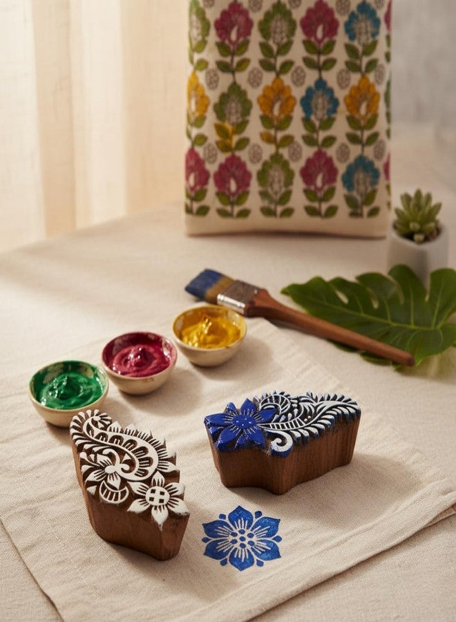 KHUSHA CREATIONS Wooden Printing Block Set for Fabric, Clay & Paper | Floral & Paisley Hand-Carved Stamps for Block Printing, Rangoli, Craft, Mehndi Design (Set of 4) - Image 4